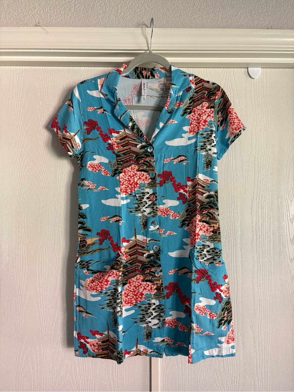RVCA Blue Pagoda & Floral Button-Front Dress
